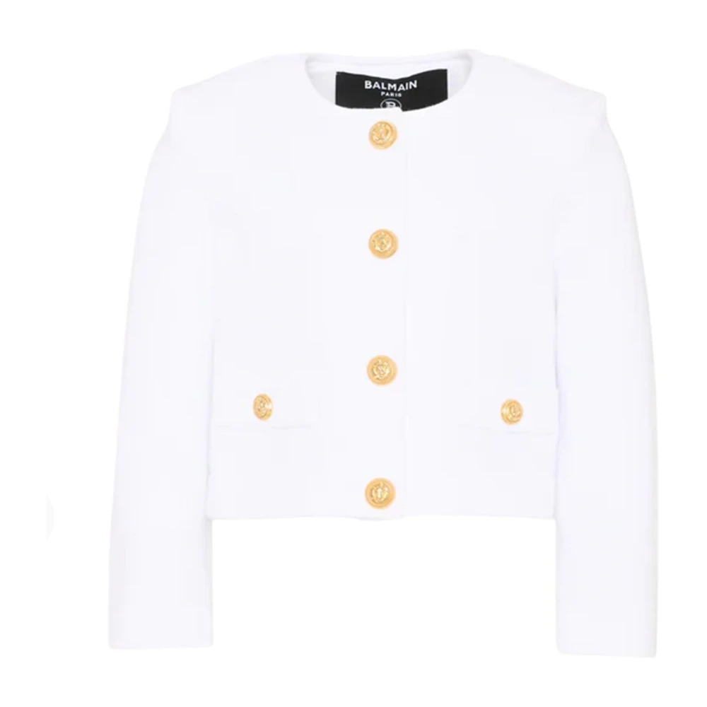 Balmain Unisex White Giacca Con Bottoni Girocollo Tasche