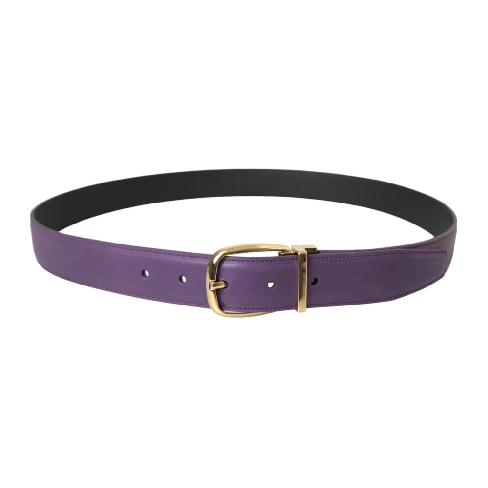 Dolce & Gabbana Paars Leren Riem met Metalen Gesp Purple Heren