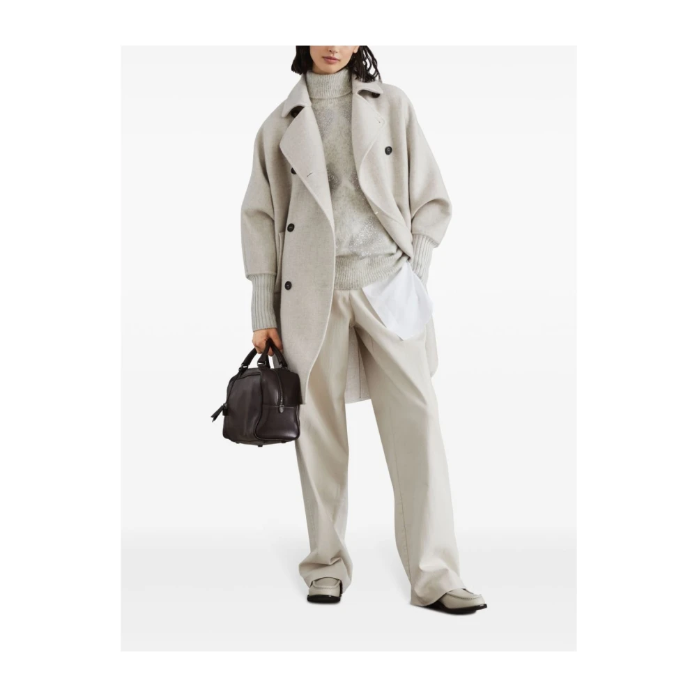 BRUNELLO CUCINELLI Beige Katoenmix Geplooide Broek Beige Dames