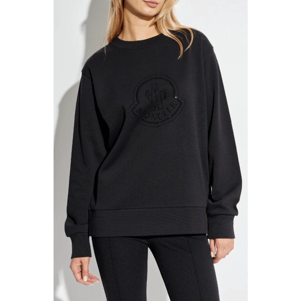 Moncler Kristalversierde Crew Neck Sweatshirt Black Dames