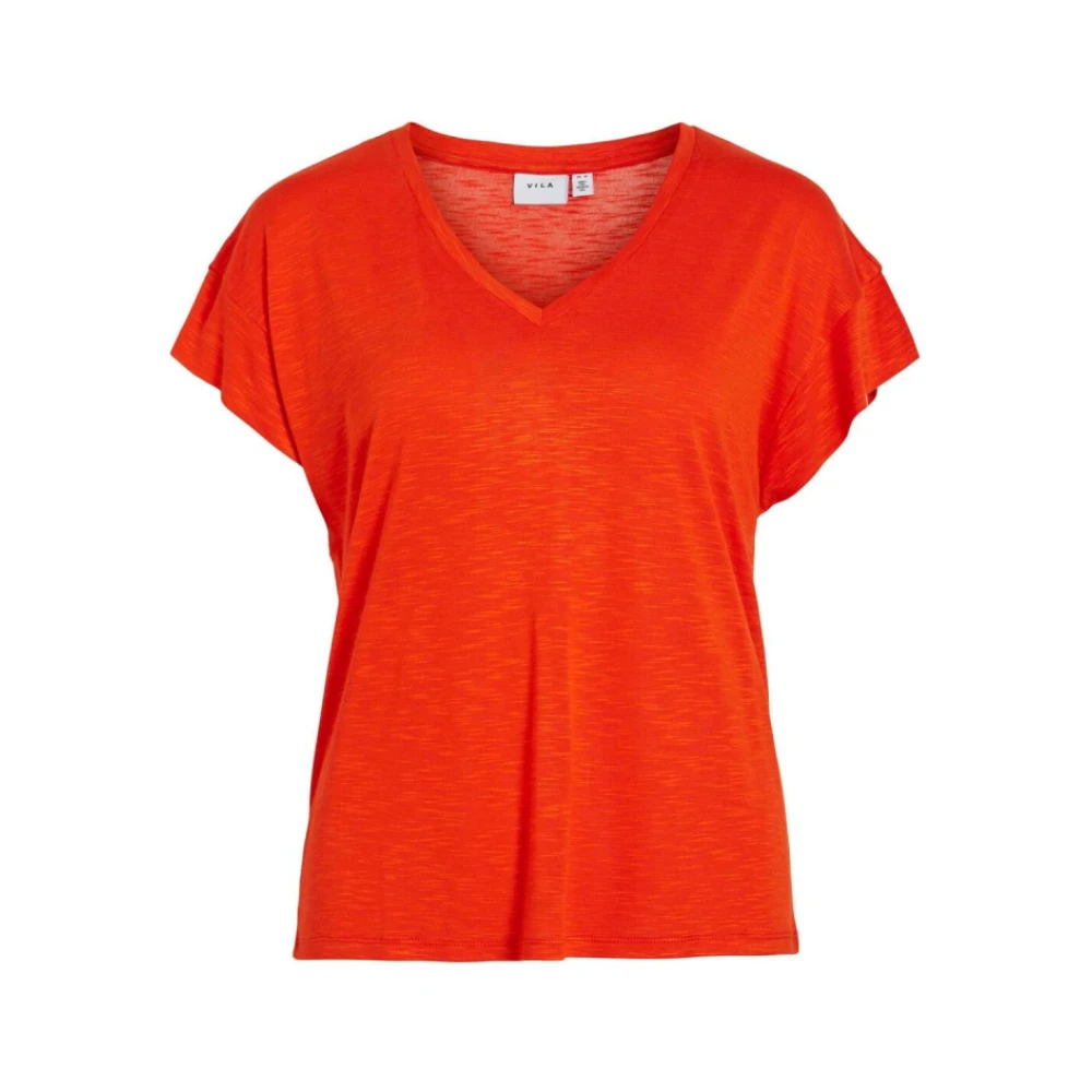 Vila V-Hals Halve Mouw Kerst T-Shirt Vrouwen Orange Dames