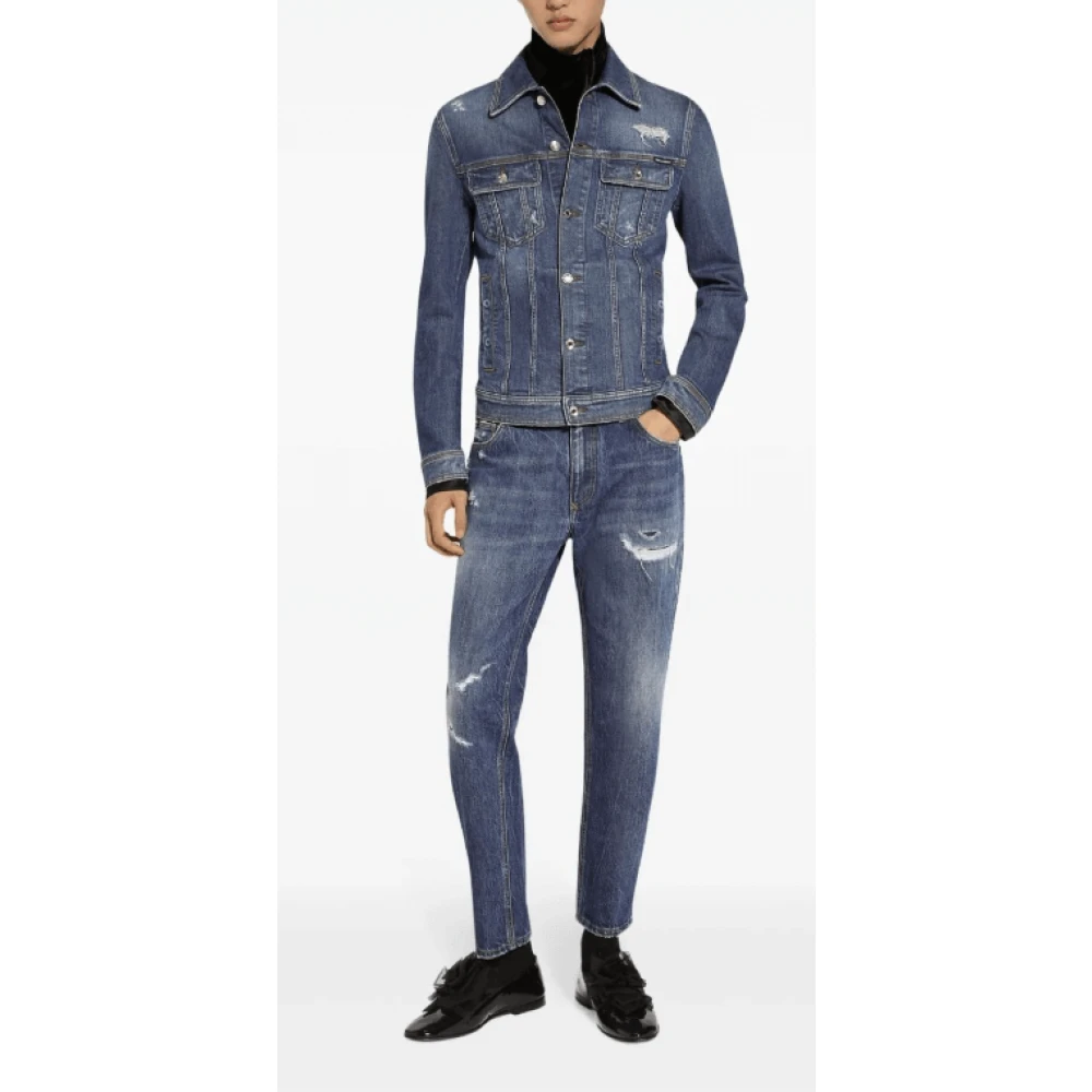 Dolce & Gabbana Blauwe Ripped Denim Jeans Blue Heren