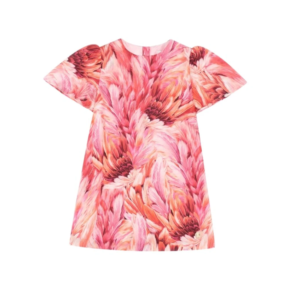 Roberto Cavalli Pink Fuchsia Plumage Print Dress Made In Italy - Female - Dresses - 6 Y - Kids