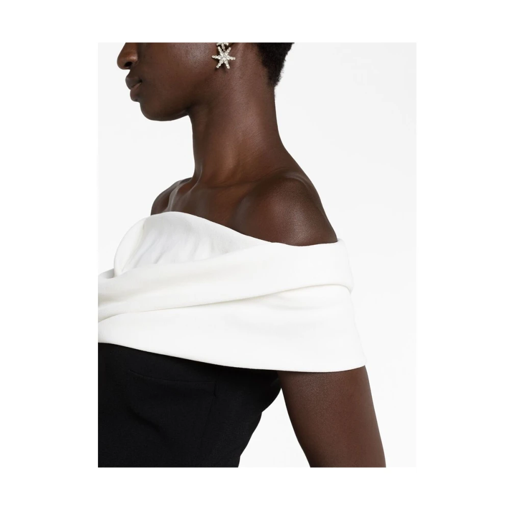 Solace London Off-Shoulder Twee-Tinten Crepe Jurk Black Dames