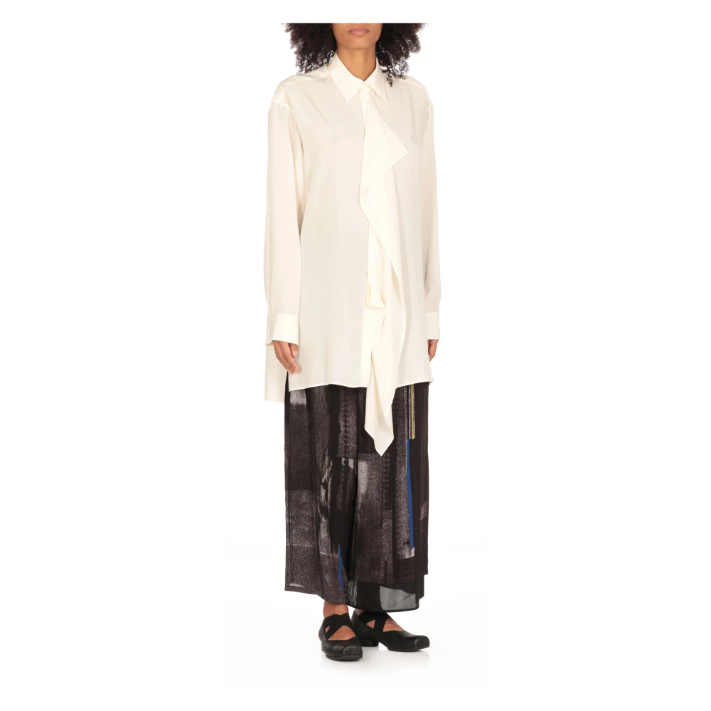 Y-3 Witte Blouse met Kraag en Draperie White Dames