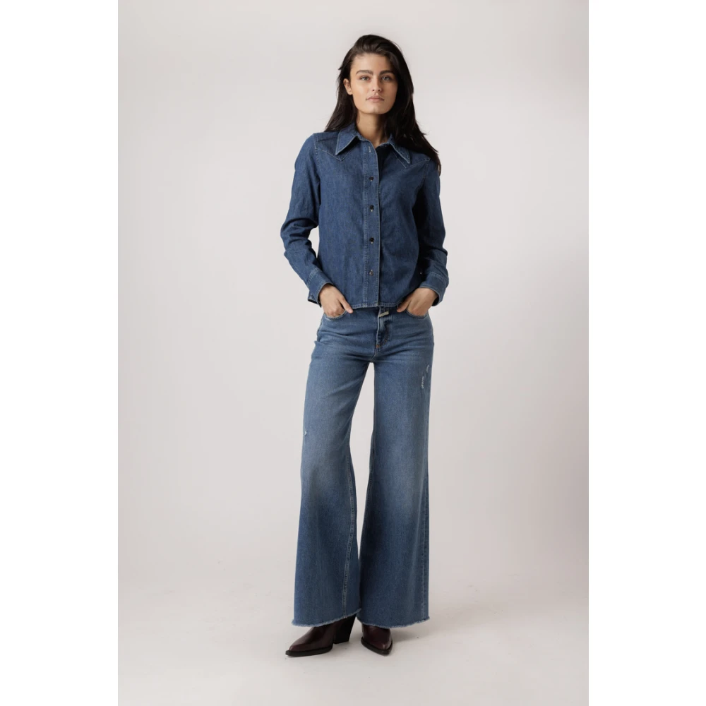 closed Denim Western Blouse Mid Blue Dames