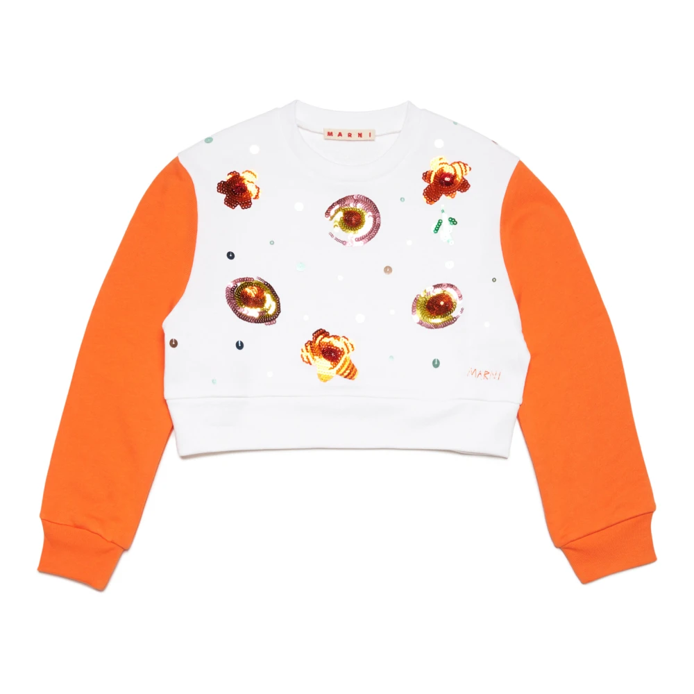Marni Girls White Kids Sweatshirts, 10 Y, Crew-Neck Sweatshirt With Floral Graphics