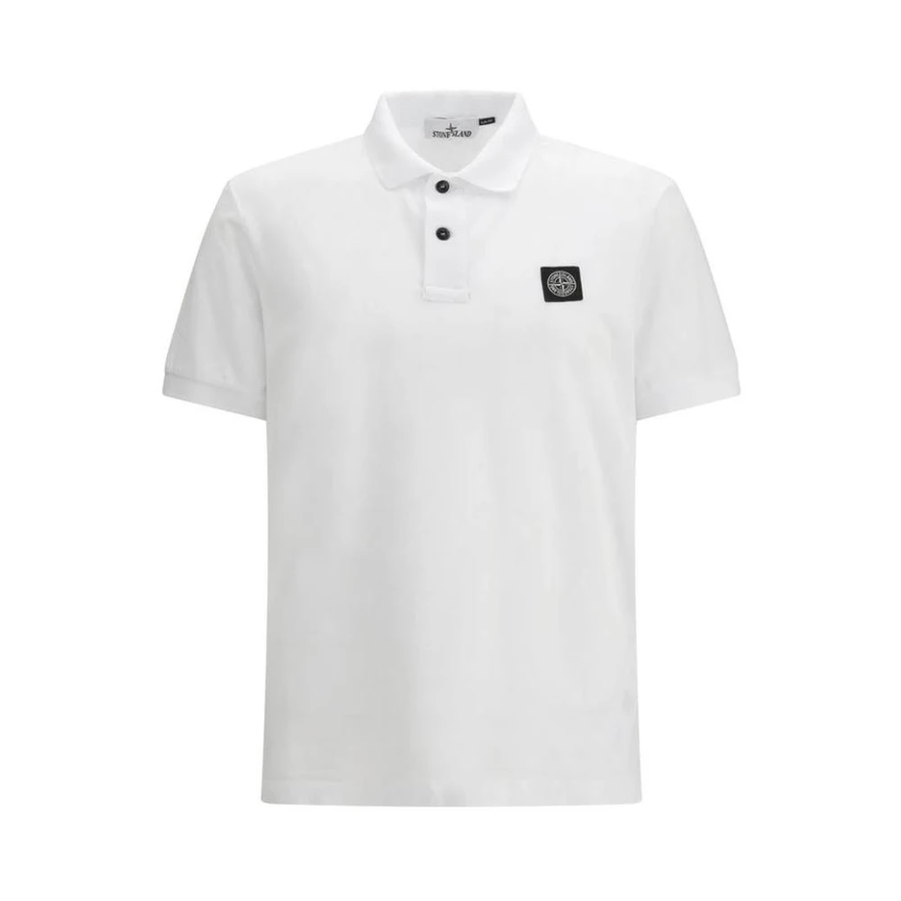 Stone Island Men's White Cotton Polo Shirt With Classic Design