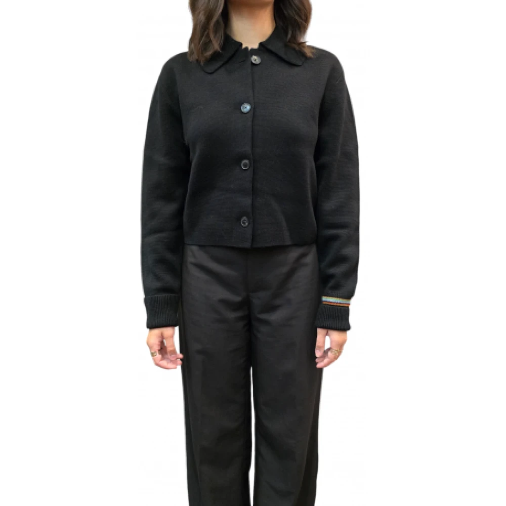Paul Smith Geblokkeerd gebreid zwart vest met rand Black Dames