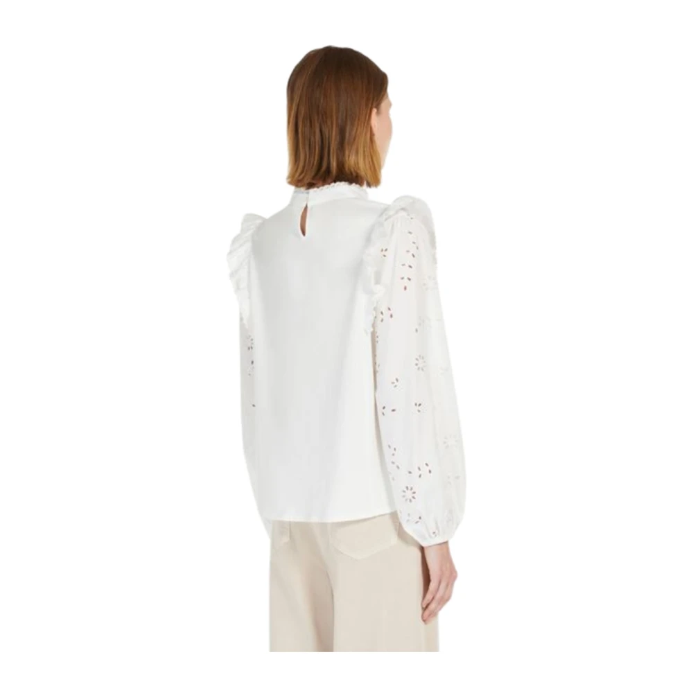 Max Mara Taddeo Katoenen Popeline Overhemd met Borduurwerk White Dames