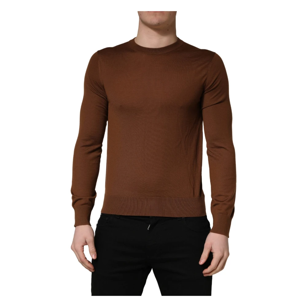 Dolce & Gabbana Men's Brown Cashmere Knitwear, S, Crew Neck Pullover