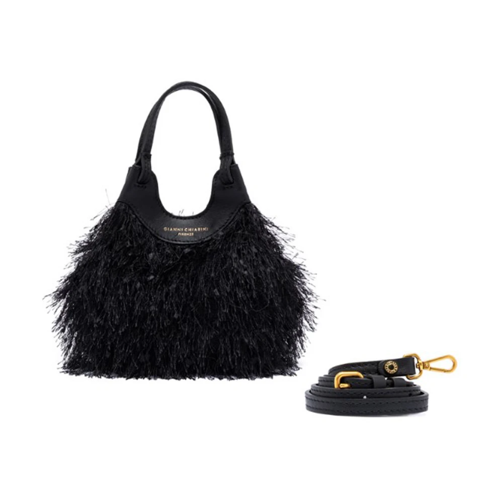 Gianni Chiarini Zwarte franje tas met leren handvatten Black Dames