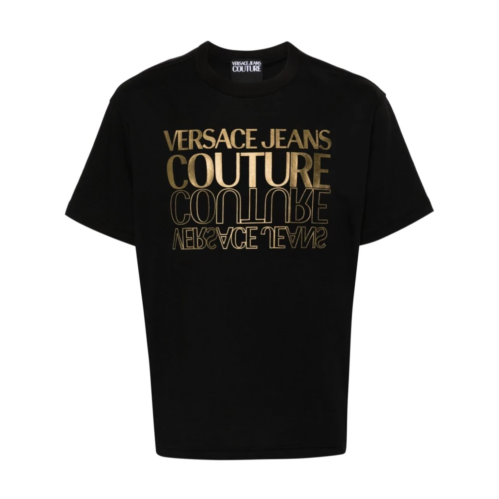 Versace Jeans Couture Zwarte Logo Print T-shirts en Polos Black Heren