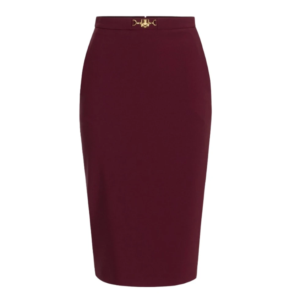 Elisabetta Franchi Midi Rok met Gouden Metalen Detail Red Dames