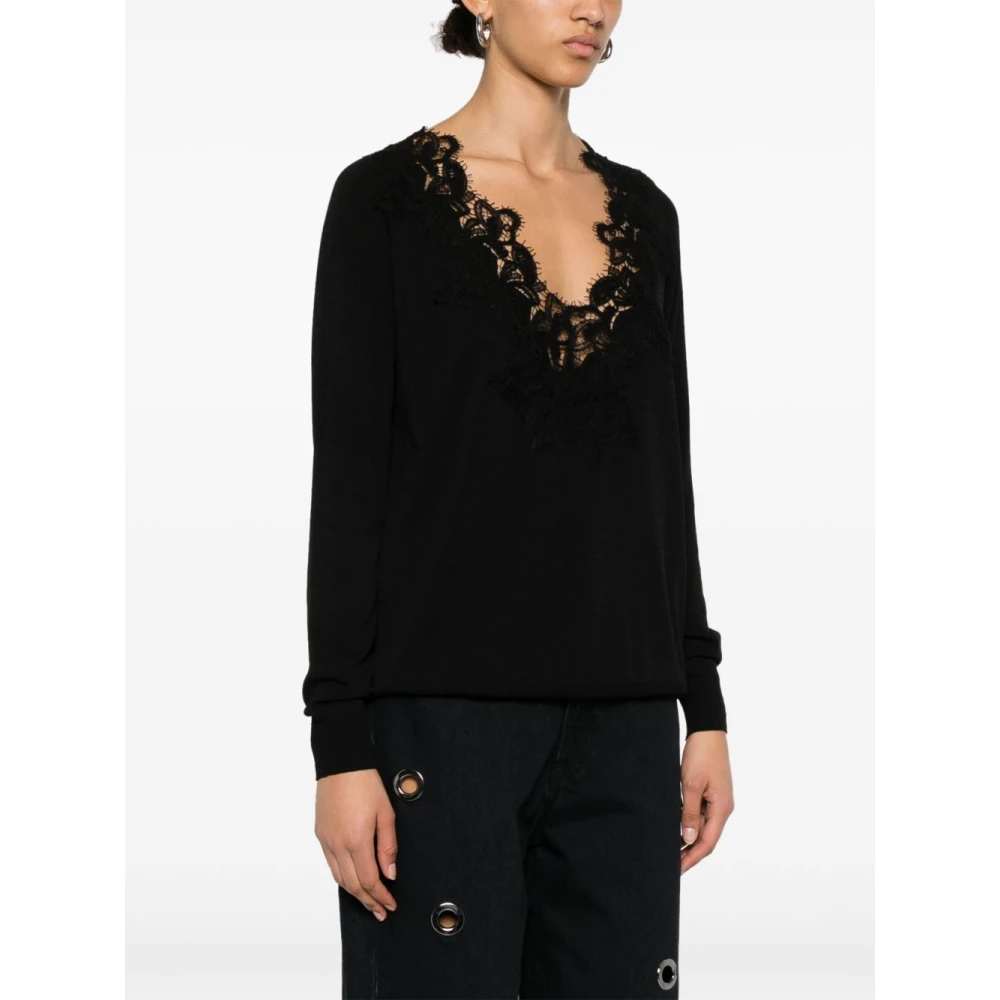 Ermanno Scervino Zwarte V-hals trui met geribbelde manchetten Black Dames