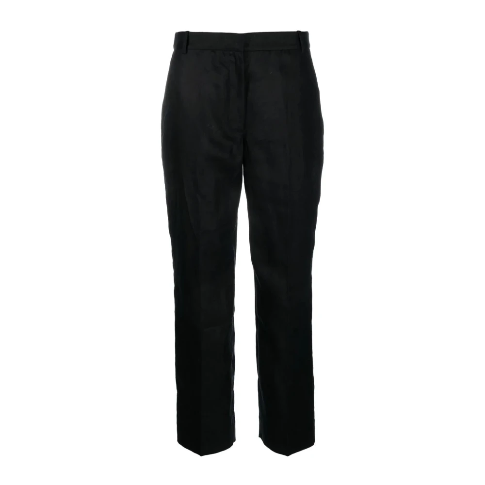 Calvin Klein Zwarte Linnen Cropped Slim Broek Black Dames