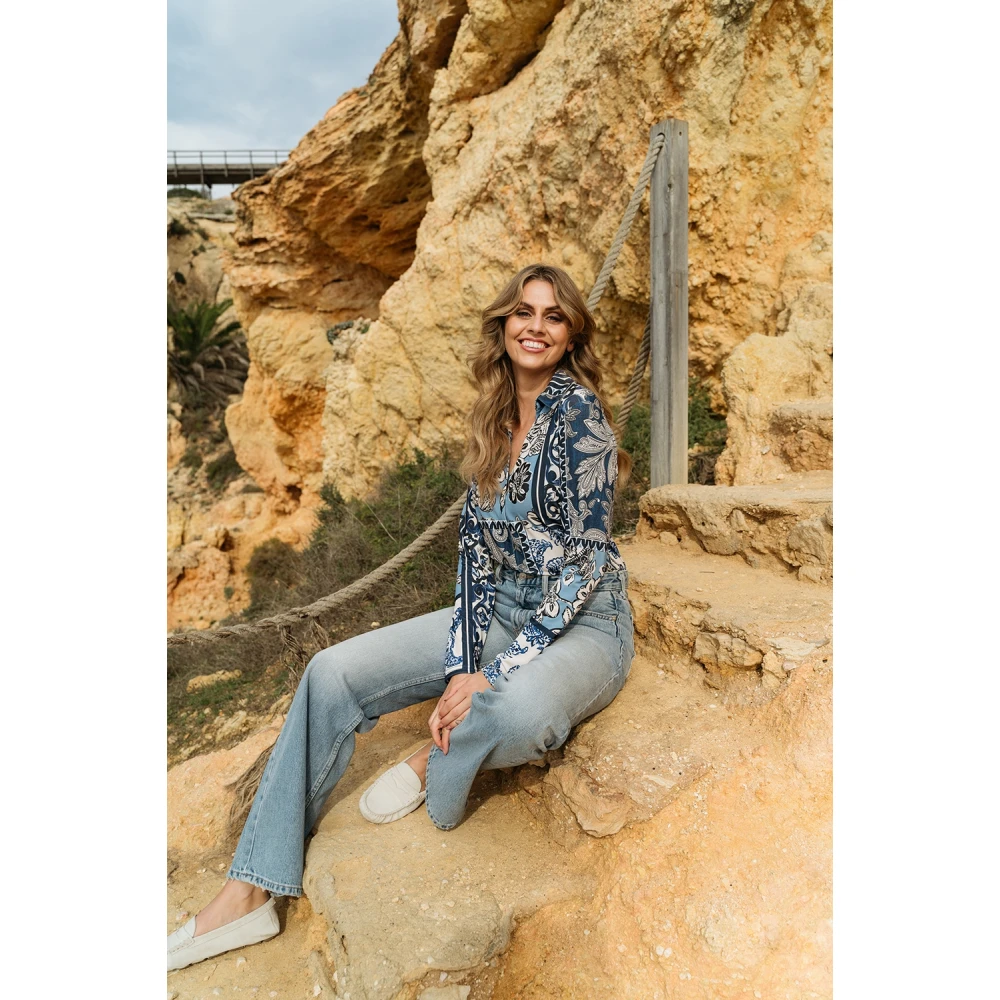 &Co Woman Overhemd met lange mouwen effen kleur Blue Dames