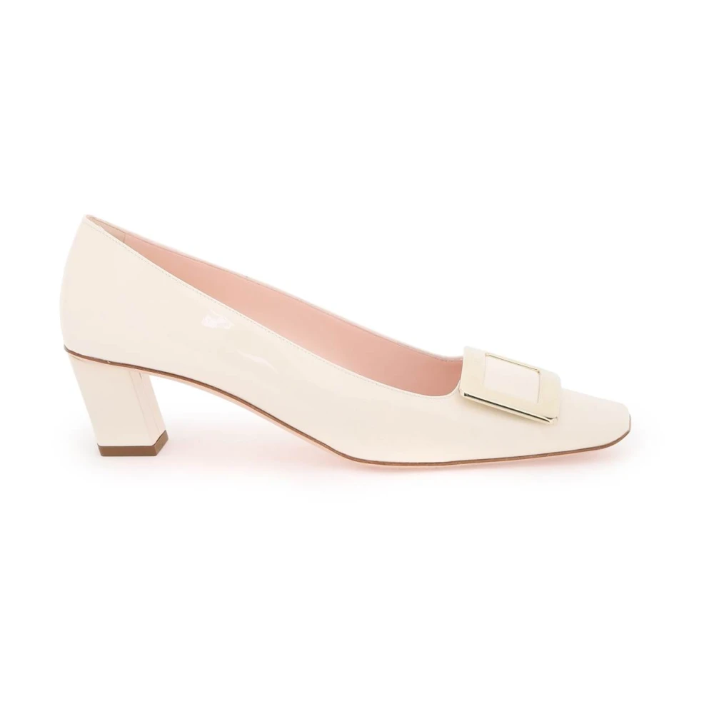 Roger Vivier Ikonisk Square Buckle Lackläderpumps White, Dam