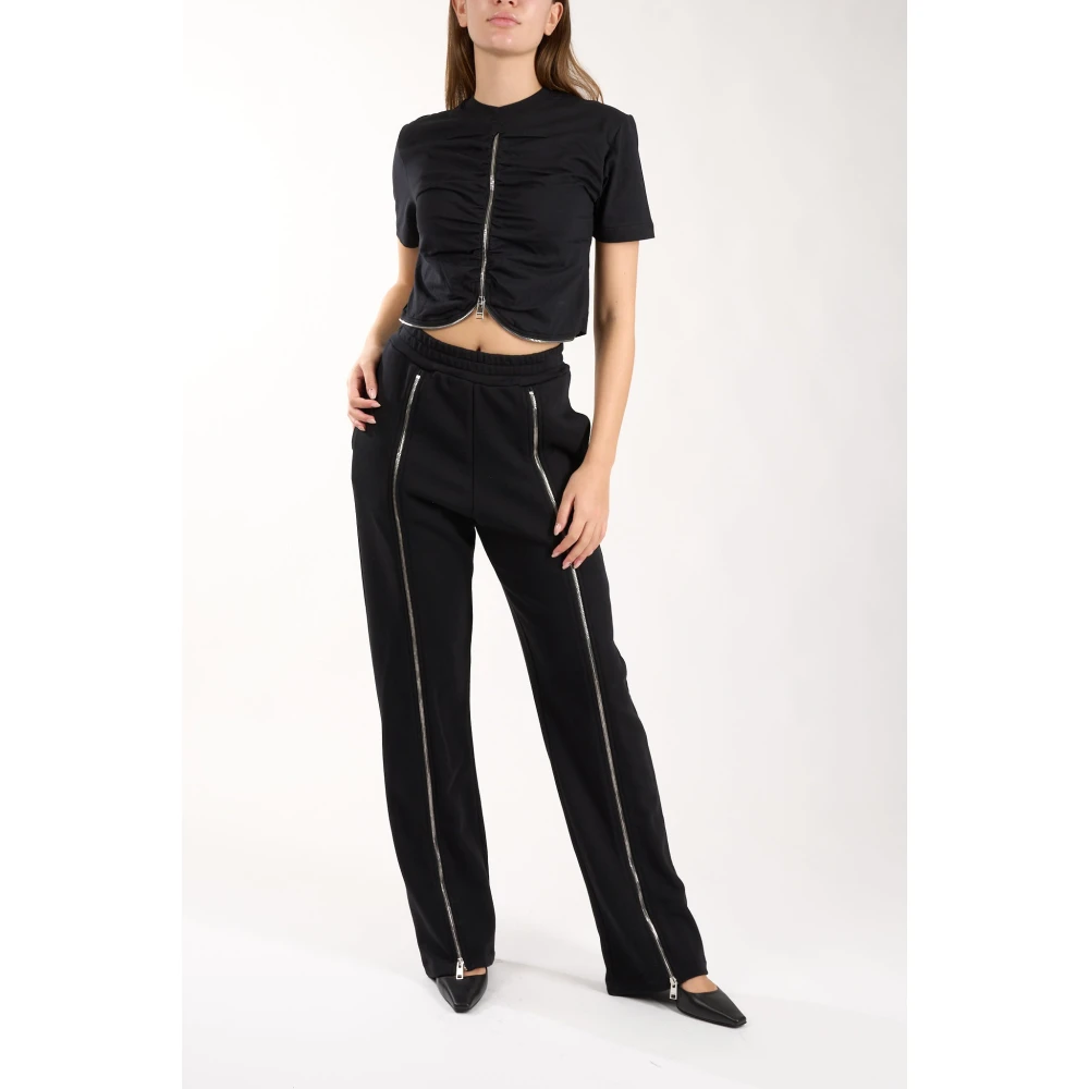 Msgm Katoenen Zip T-Shirt Black Dames