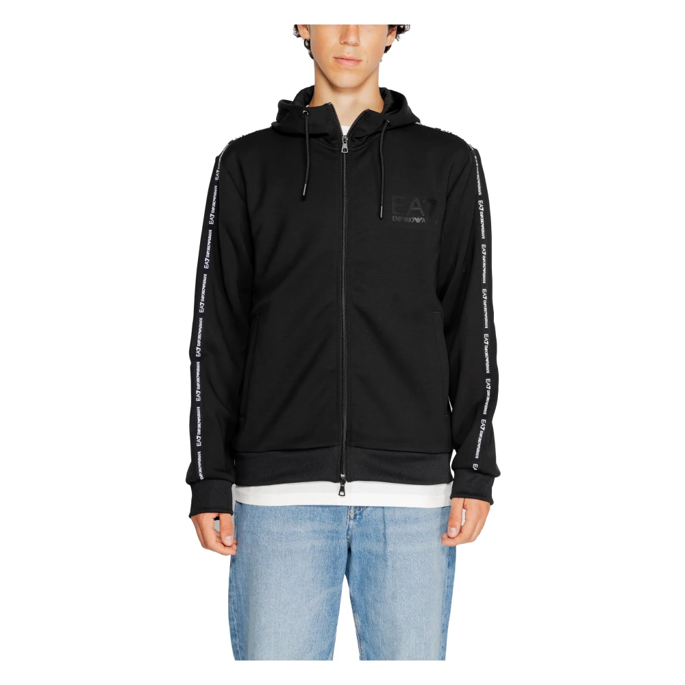 Emporio Armani EA7 Zwarte Hoodie met Rits voor Mannen Herfst Winter Black Heren
