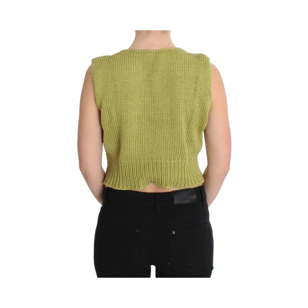 Pink Memories Groene Gebreide Mouwloze V-hals Vest Green Dames
