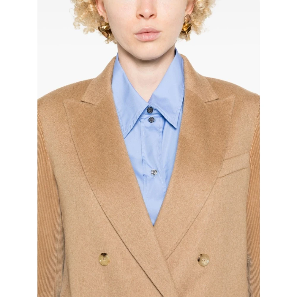 Max Mara Kameel Haar Dubbel-Borst Jas Brown Dames
