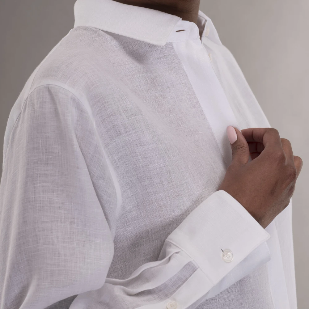 Moorer Klassieke Linnen Overhemd met Parel Details White Dames