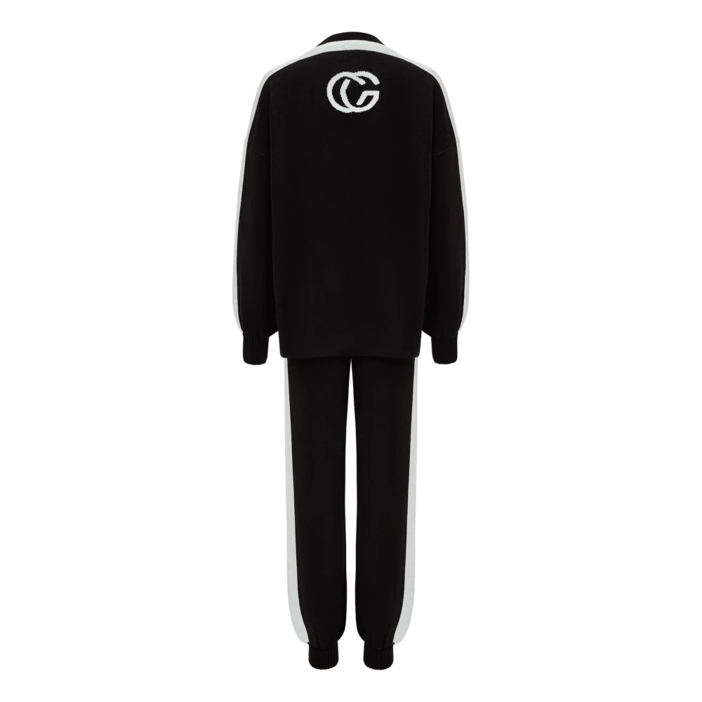 Cesare Gaspari CG Gebreide Jogger set Zwart Wit Black Dames
