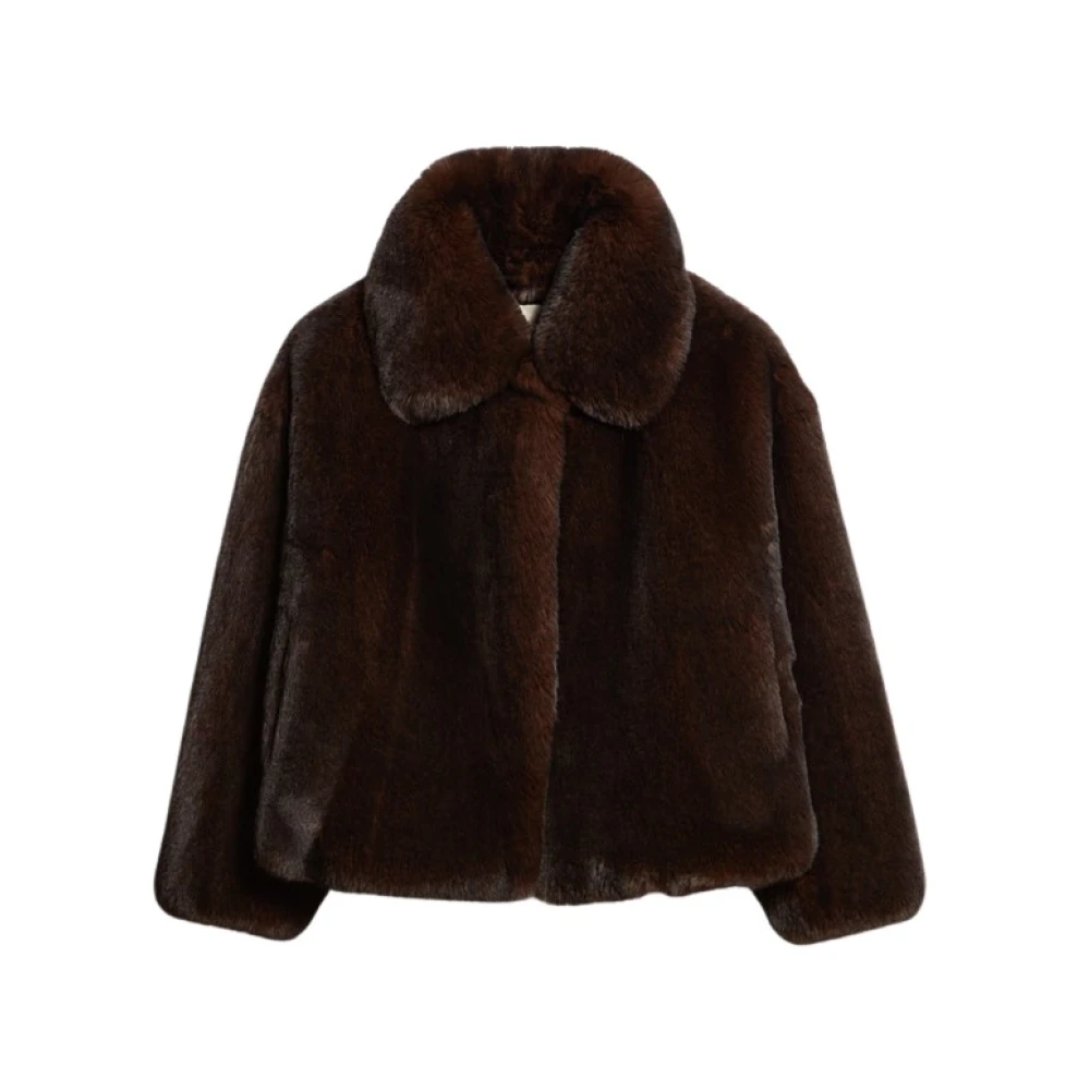 Vanessa Bruno Bruine Fake Fur Oversized Jas Brown Dames