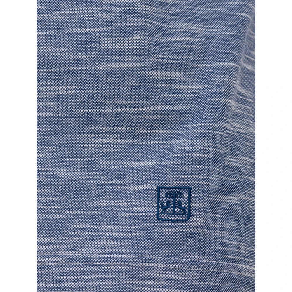 Corneliani Blauwe Melange Polo Korte Mouw Katoen Blue Heren