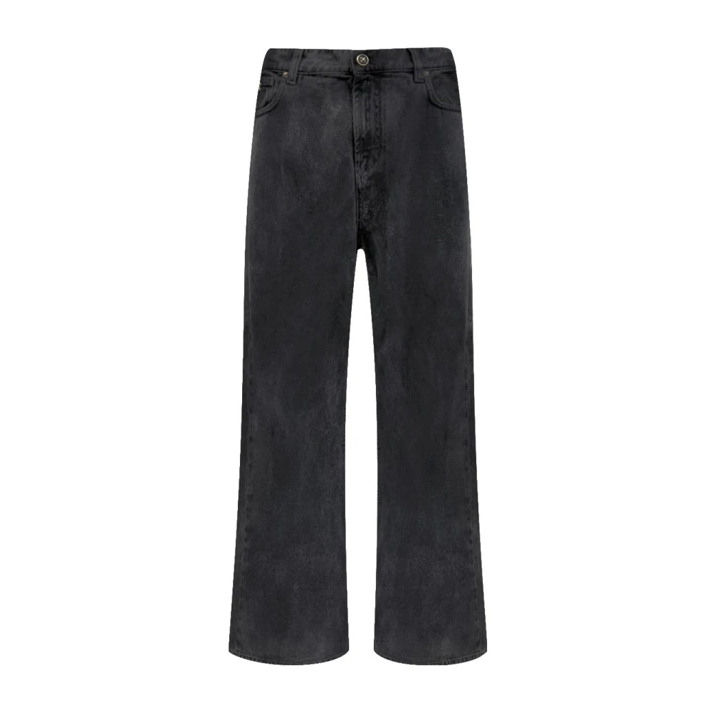John Richmond, Jeans, Herr, W30, Denim, Jeans super baggy i svart denim med bokstäver Rich