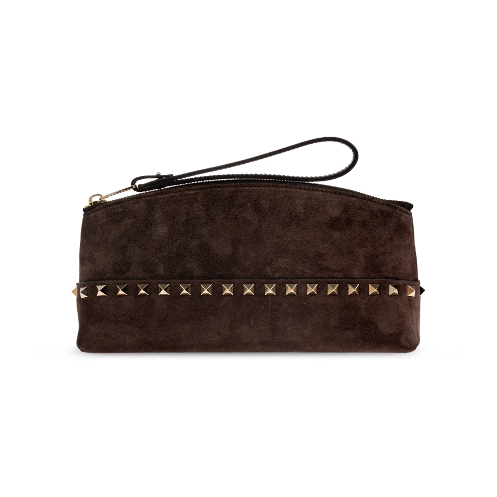 Valentino Garavani , Clutches, Female, Brown, One Size, Studded Suede Bag