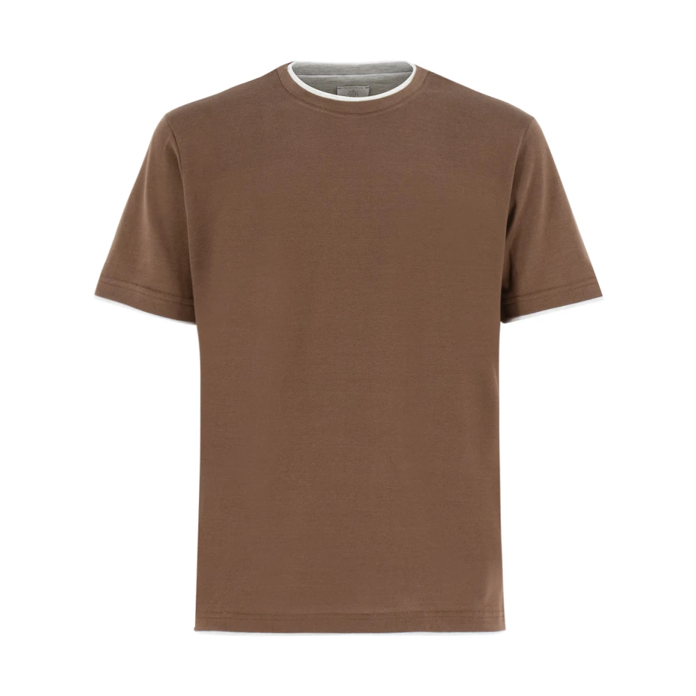 Eleventy Contrasterende Detail Crewneck T-shirt Brown Heren