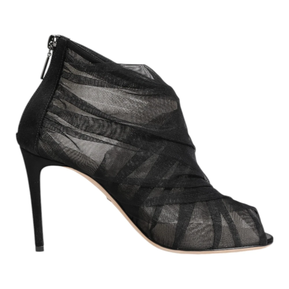 Dolce & Gabbana Women's Black Heeled Boots, 5 Uk, Mesh Stiletto Ankle Boots Shoes