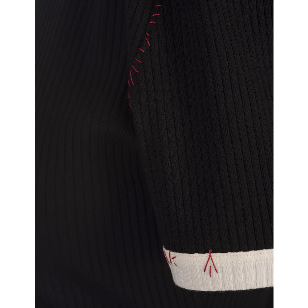 Marni Zwart Ribgebreide Top met Rode Stiksels Black Dames