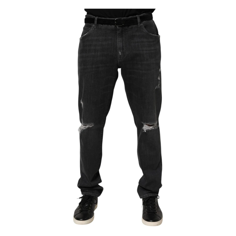 Dolce & Gabbana Men's Black Slim Fit Distressed Ripped Jeans