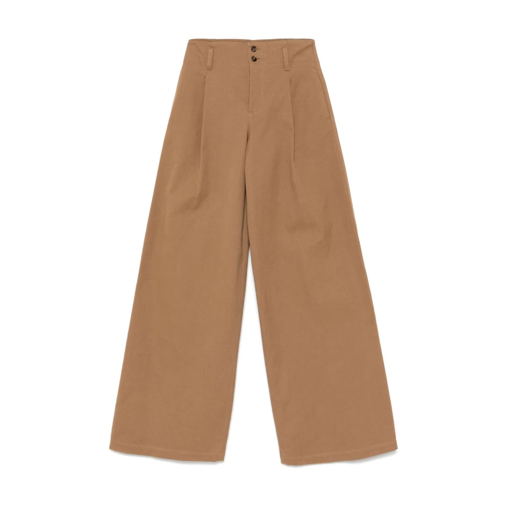 Chloé Brown Caramel Trousers With Front Button - Female - Wide Trousers - M - Trousers