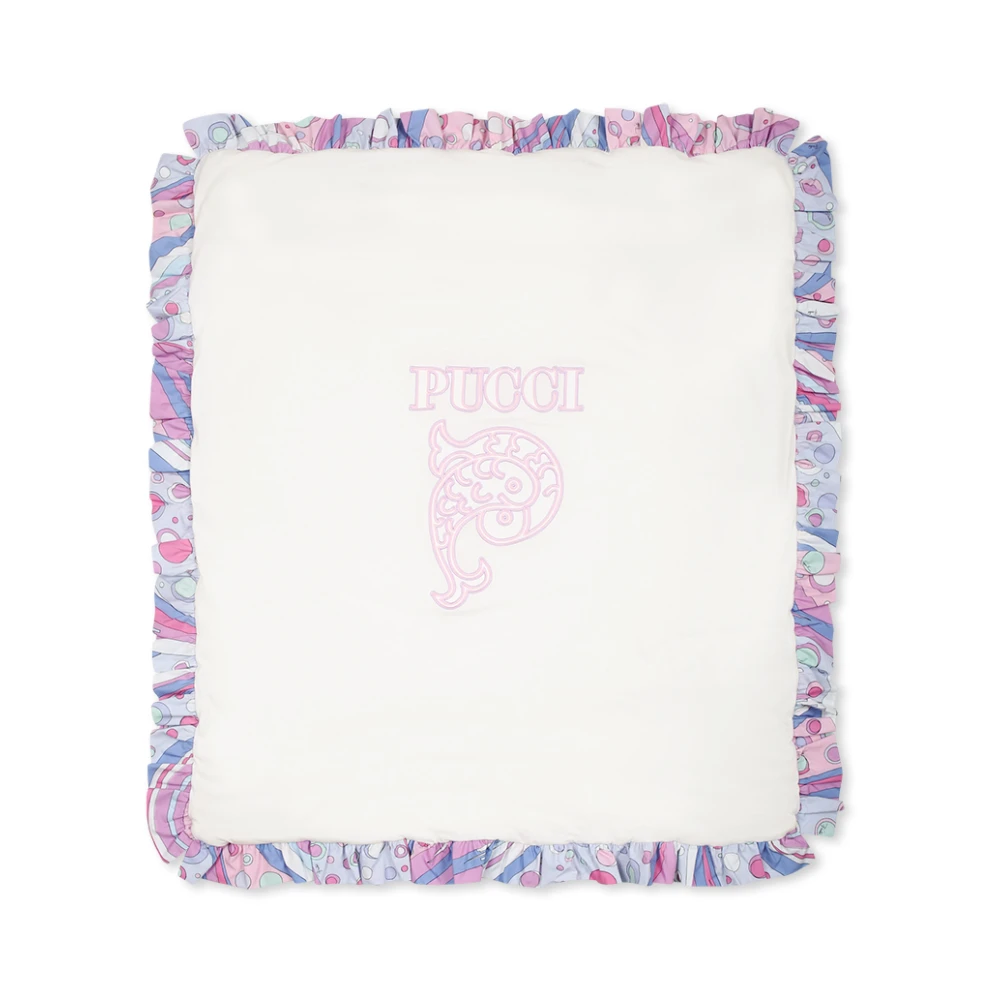 EMILIO PUCCI Gerimpeld wit deken met geborduurd logo White Unisex