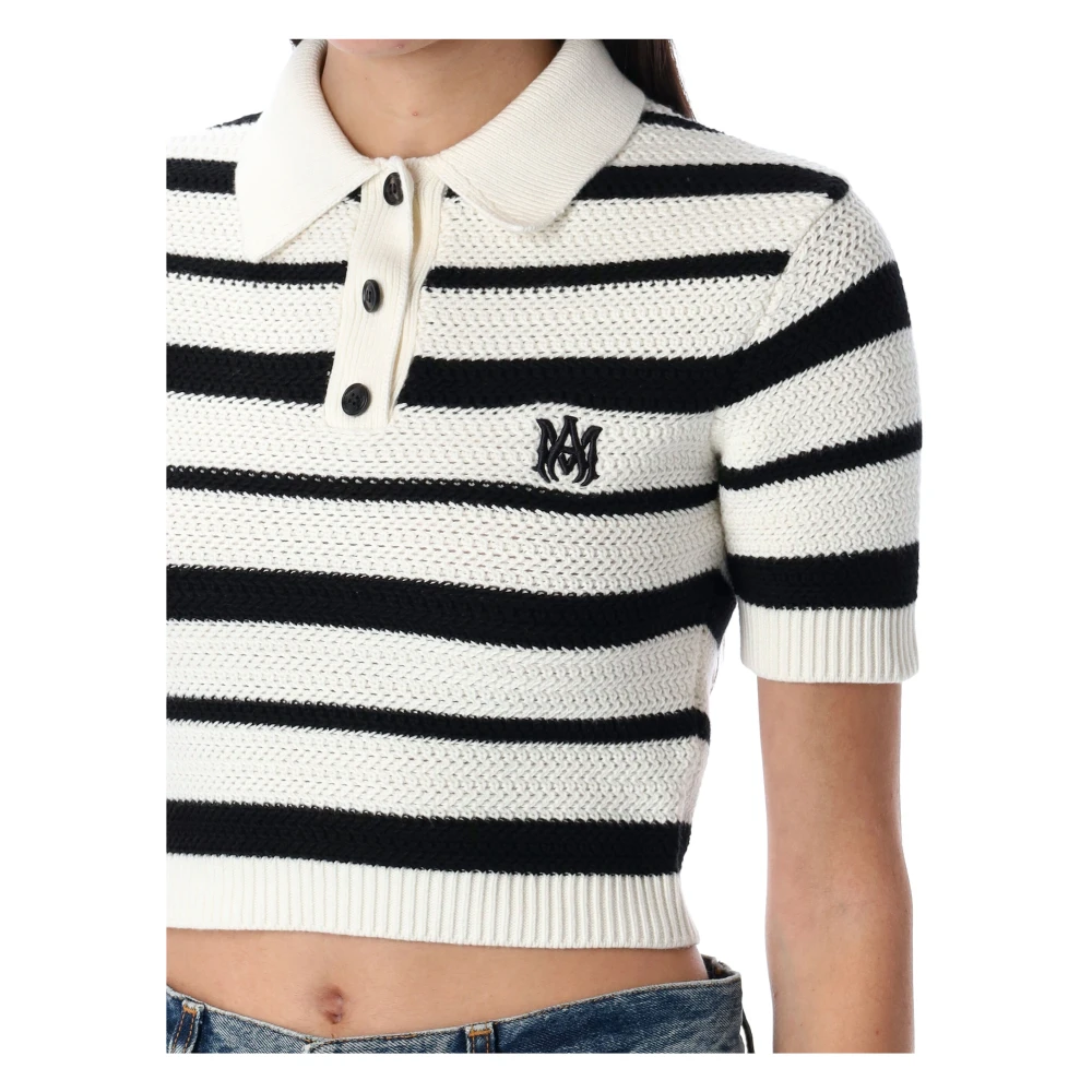 Amiri Gestreept Gebreid Poloshirt Black Dames
