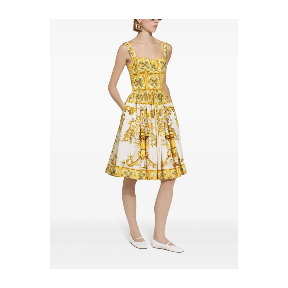 Dolce & Gabbana Gele Majolica Print Bustier Jurk Yellow Dames