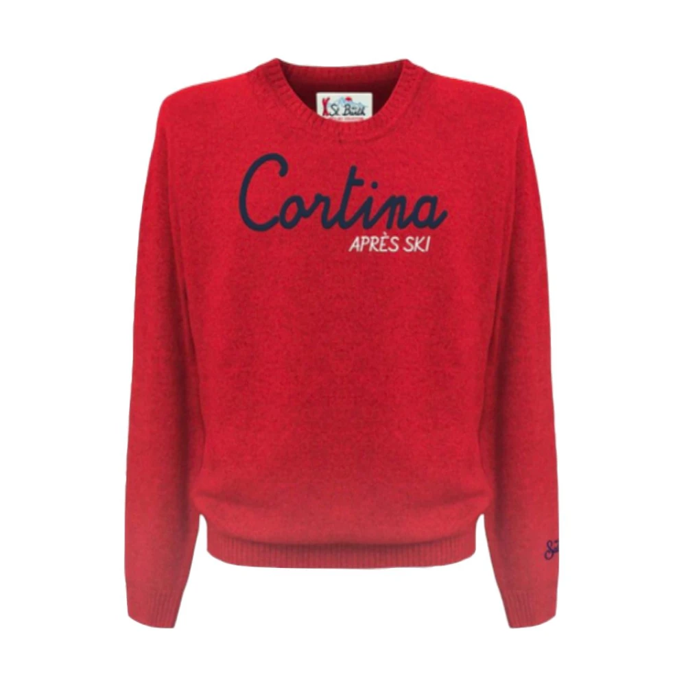 MC2 Saint Barth Rode Crewneck Sweater Cortina Borduurwerk Red Heren