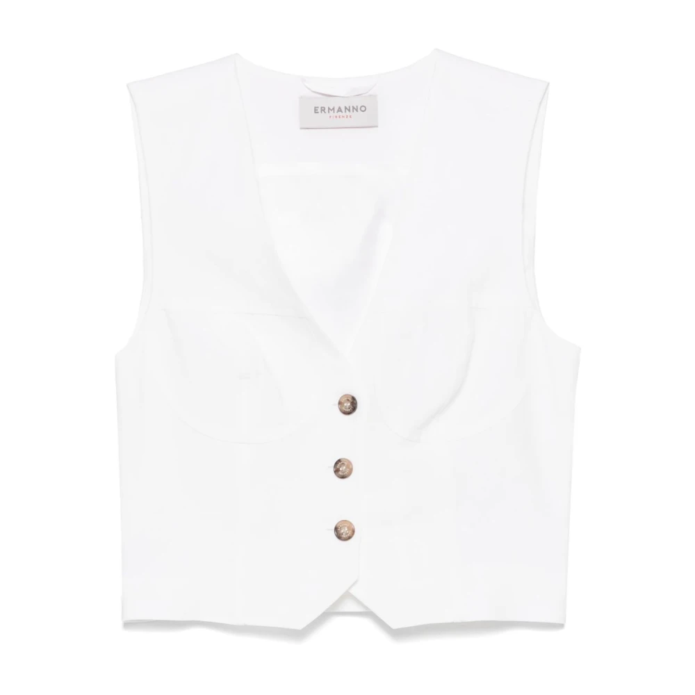 Ermanno Scervino Witte V-hals trui met knoopsluiting White Dames