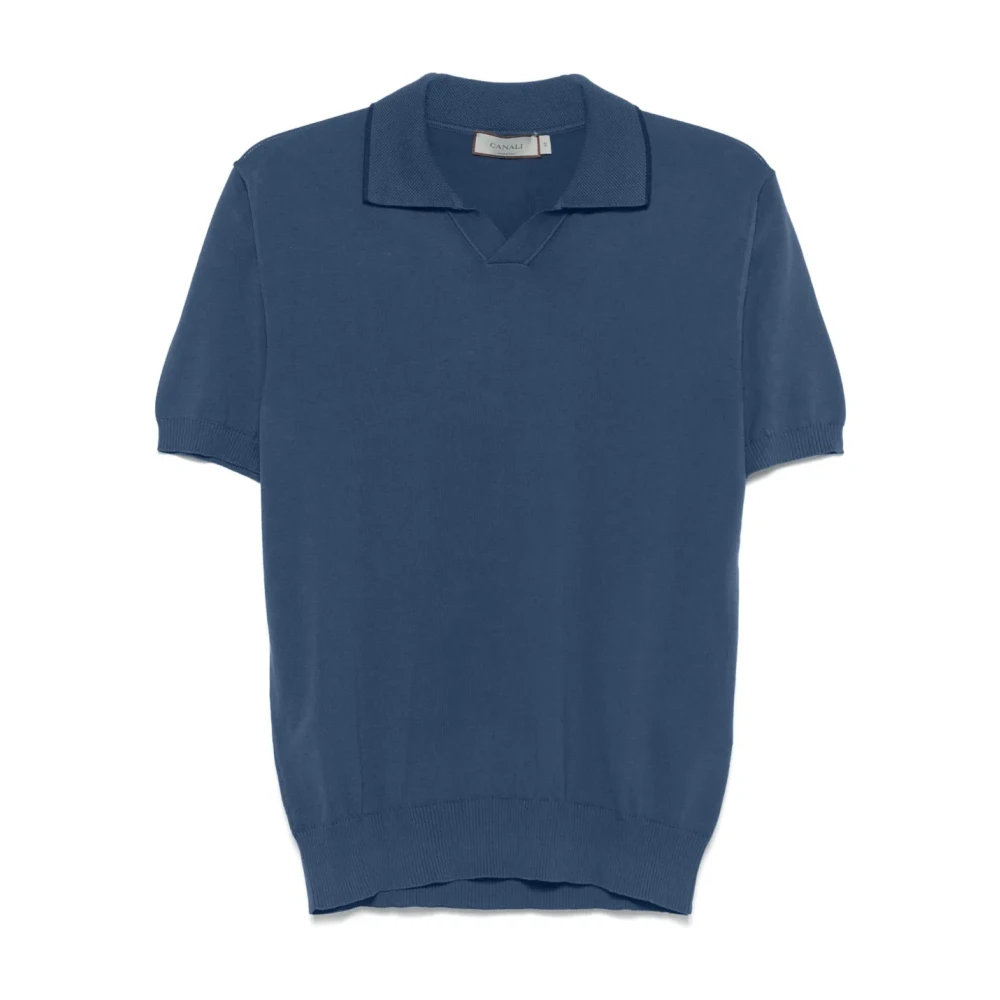 Canali Navy Blauw Polo V-hals Korte Mouw Blue Heren