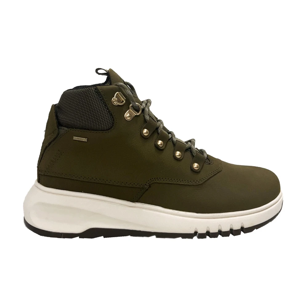 Geox Hoogwaardige Veterschoenen met Ronde Neus en Logo Zool Dames Schoenen Groen