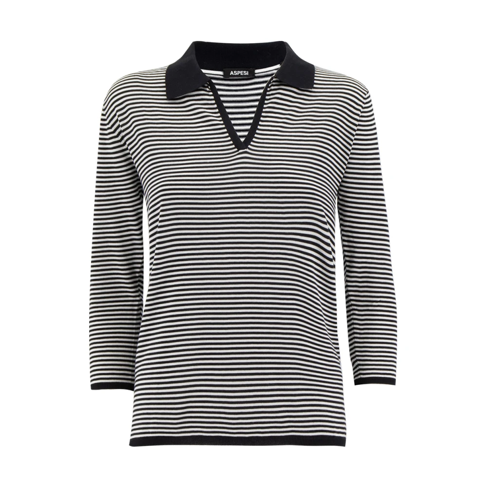 Aspesi Gestreept Buttonless Poloshirt Black Dames