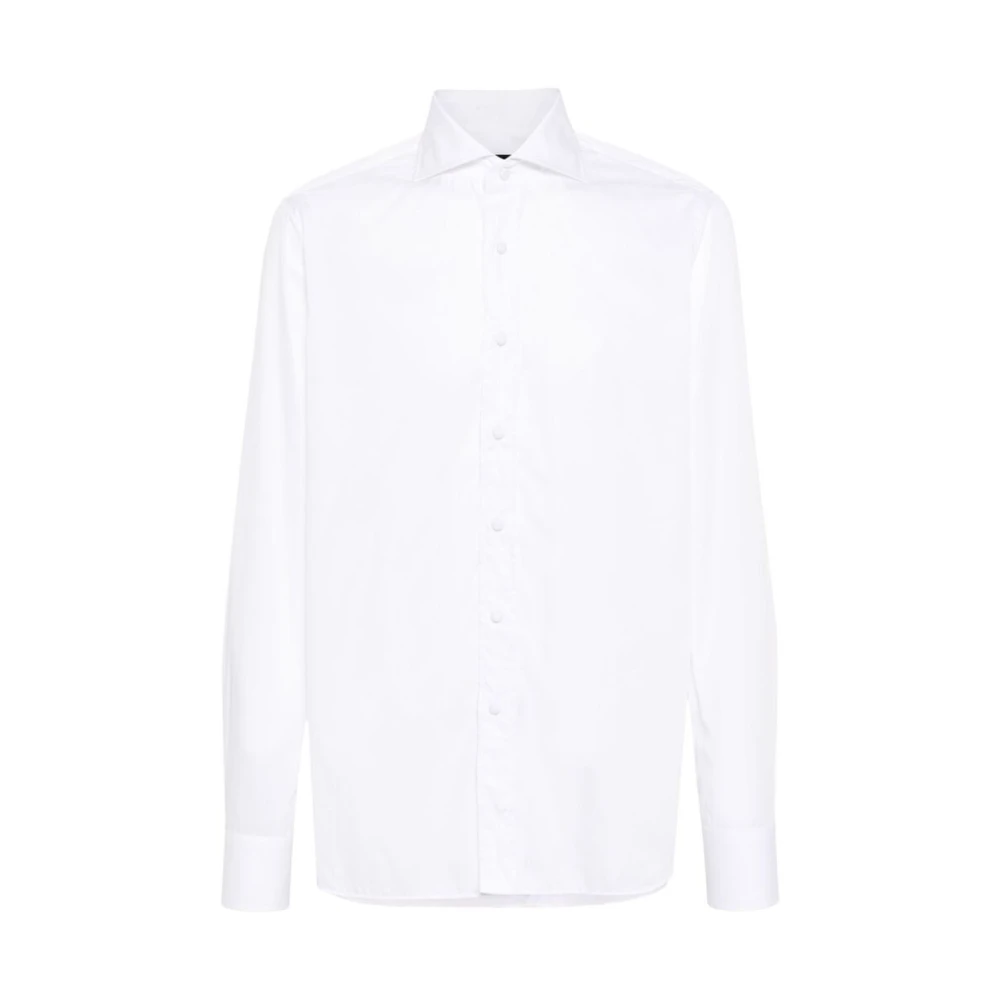 Tagliatore Klassiek Wit Katoenen Overhemd White Heren