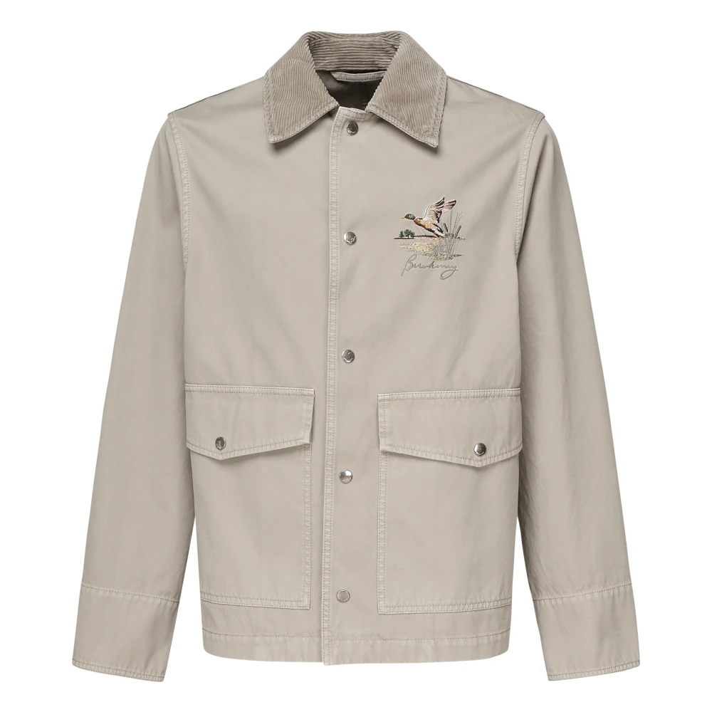 Burberry Beige Fluwelen Jas met Logo Borduurwerk Beige Heren