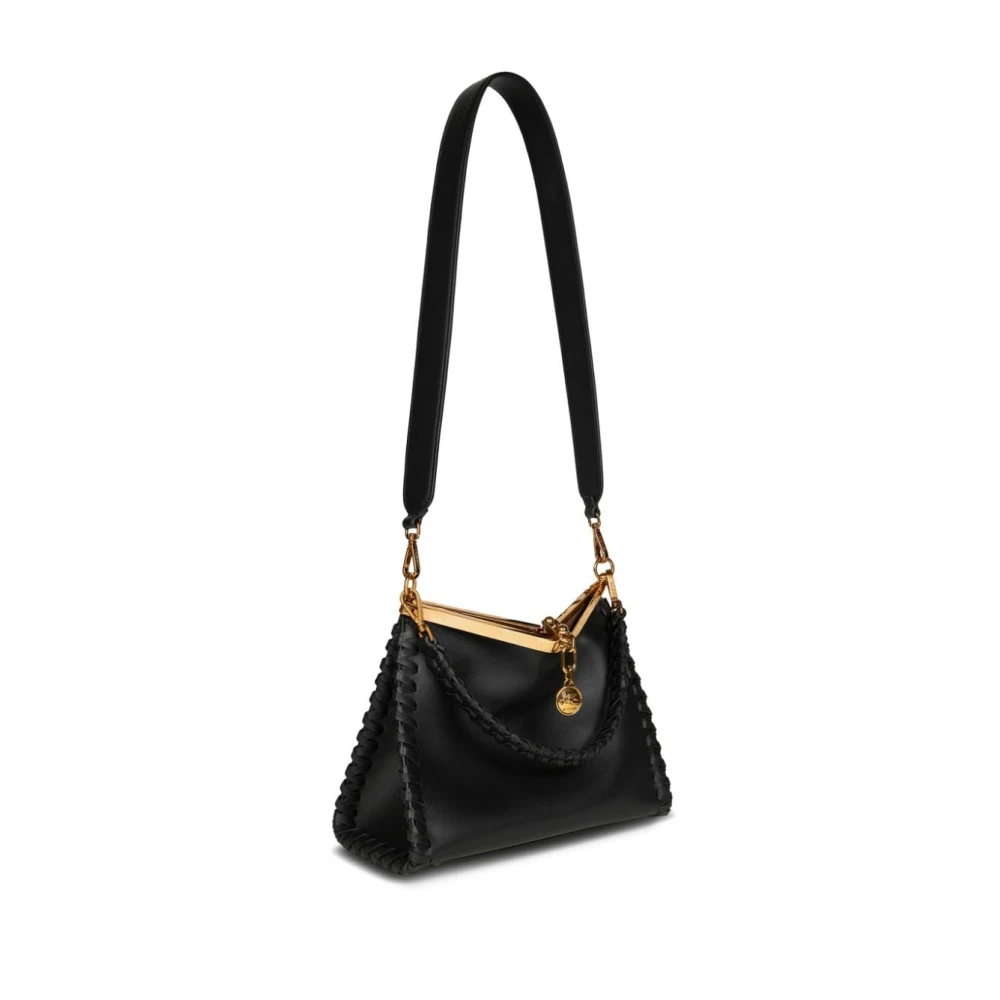 ETRO Zwarte Leren Schoudertas met Pegaso Motief Black Dames