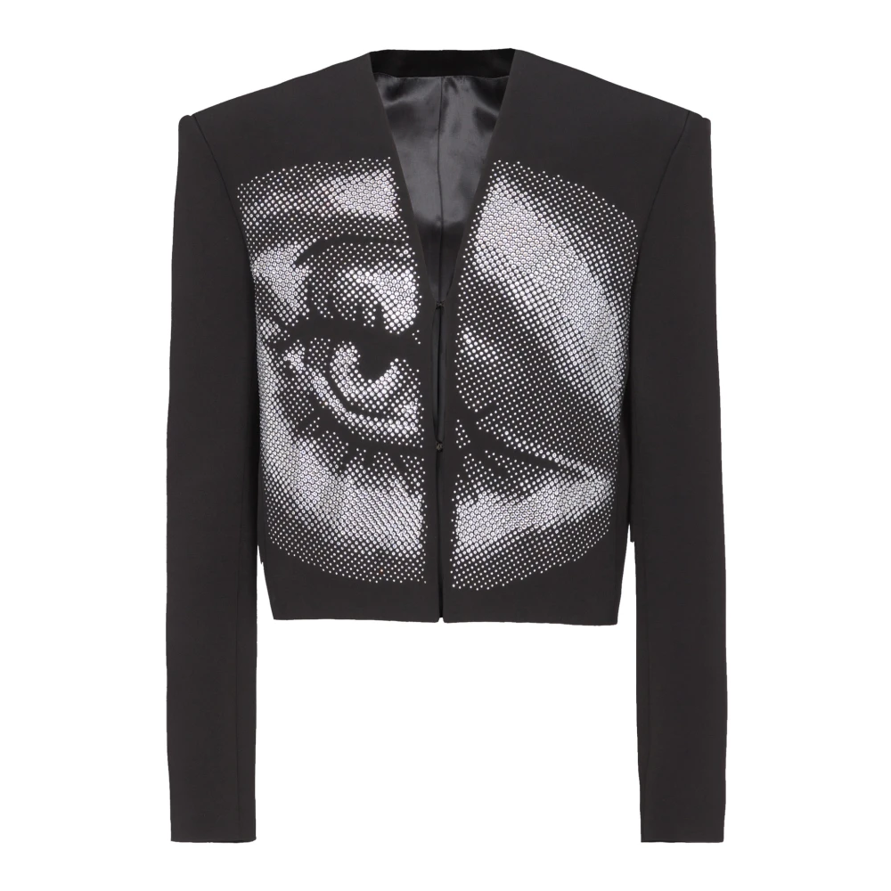 Balmain Geknipte crepe-jas met kristallen in een oogmotief Black Heren