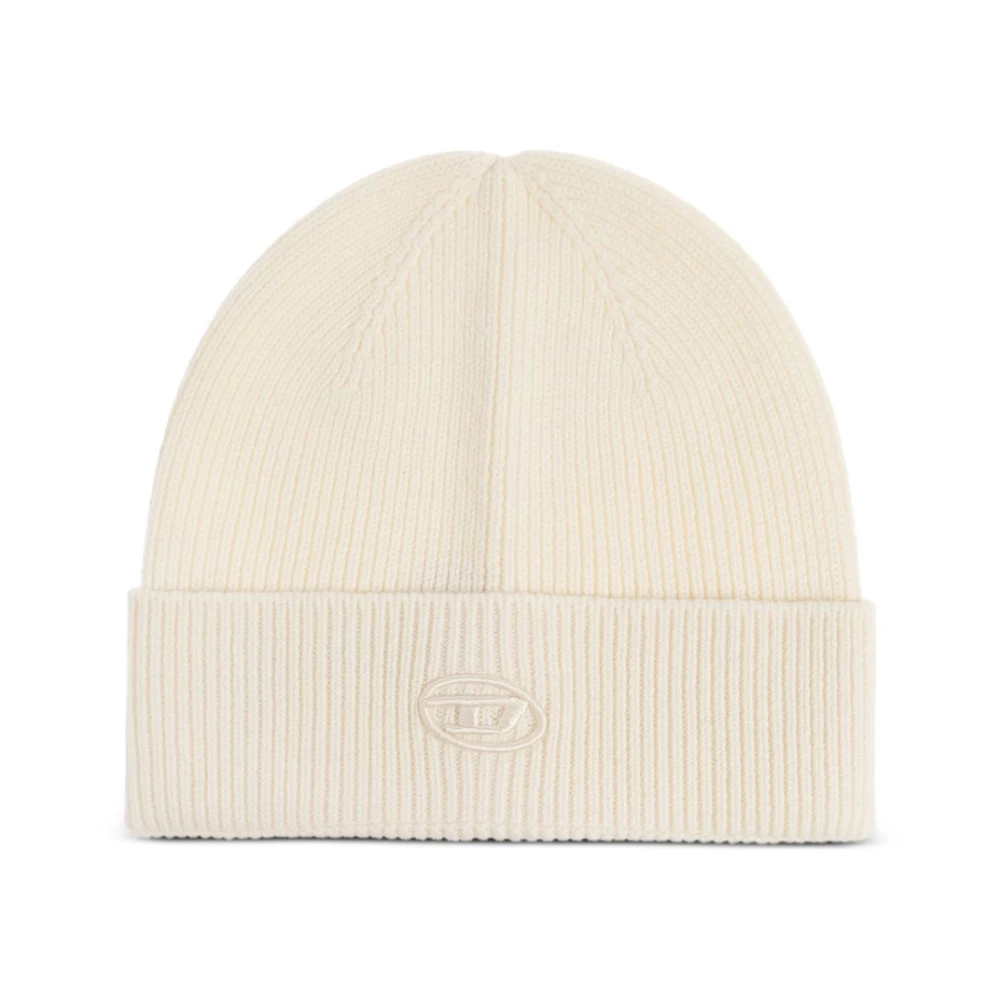 Diesel Mannelijk Wit Accessoires Heren, One Size, Wol, K-Coder-Fully B Ribbed Beanie